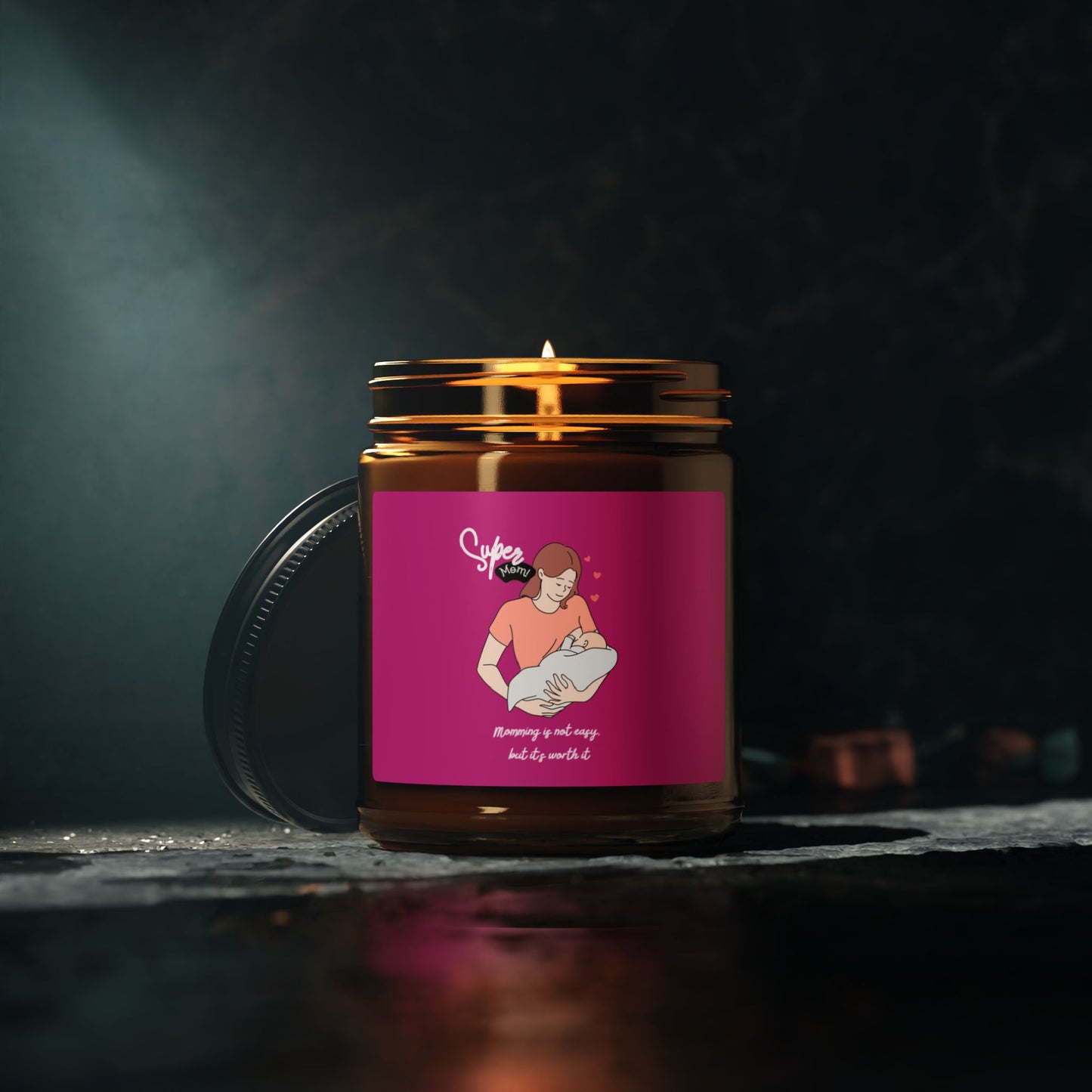 Soy Candle - Uplifting Aromatherapy with Whimsical "Super Mom! Momming is not easy but it's worth it"