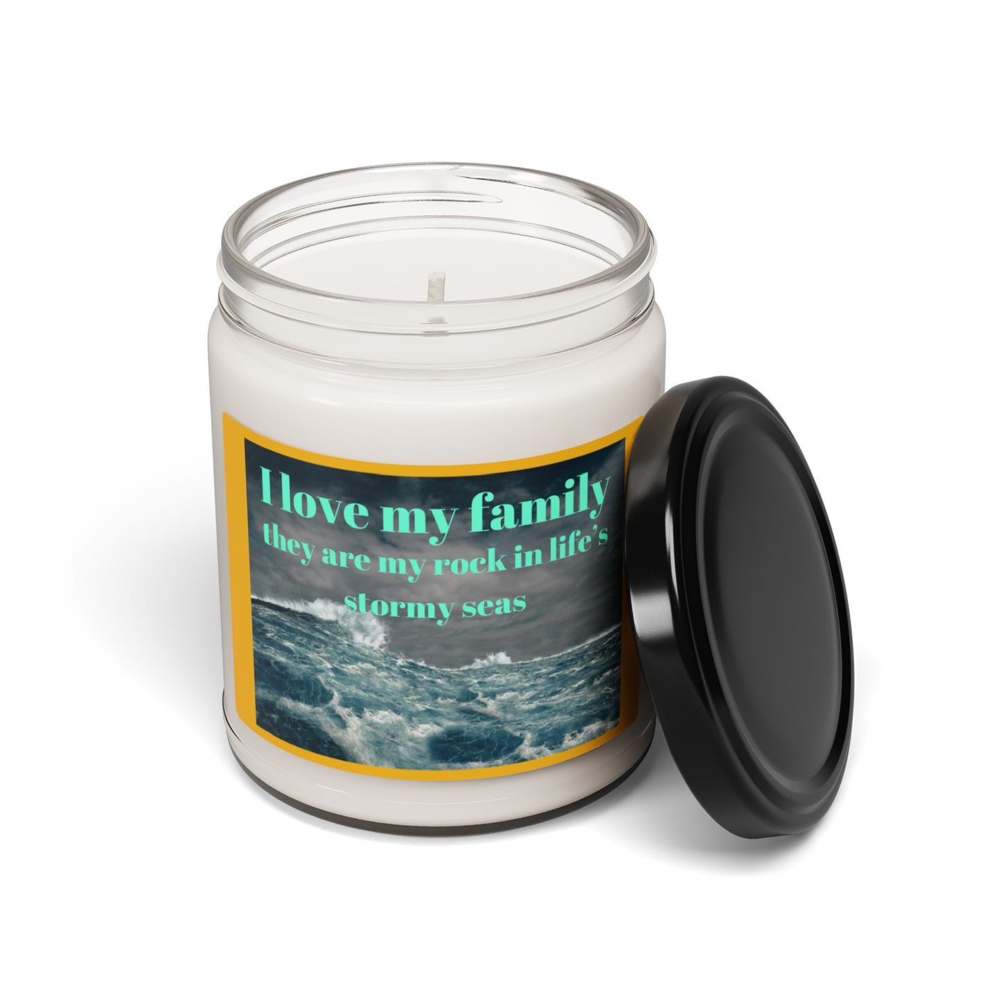 Bougie parfumée au soja - « J'aime ma famille, ils sont mon roc » - Bougie artisanale Ocean Wave 9oz