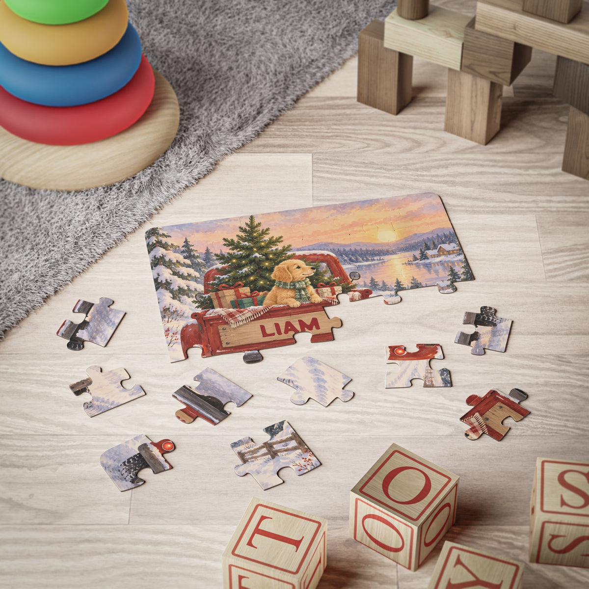 Golden Retriever Christmas Truck Puzzle