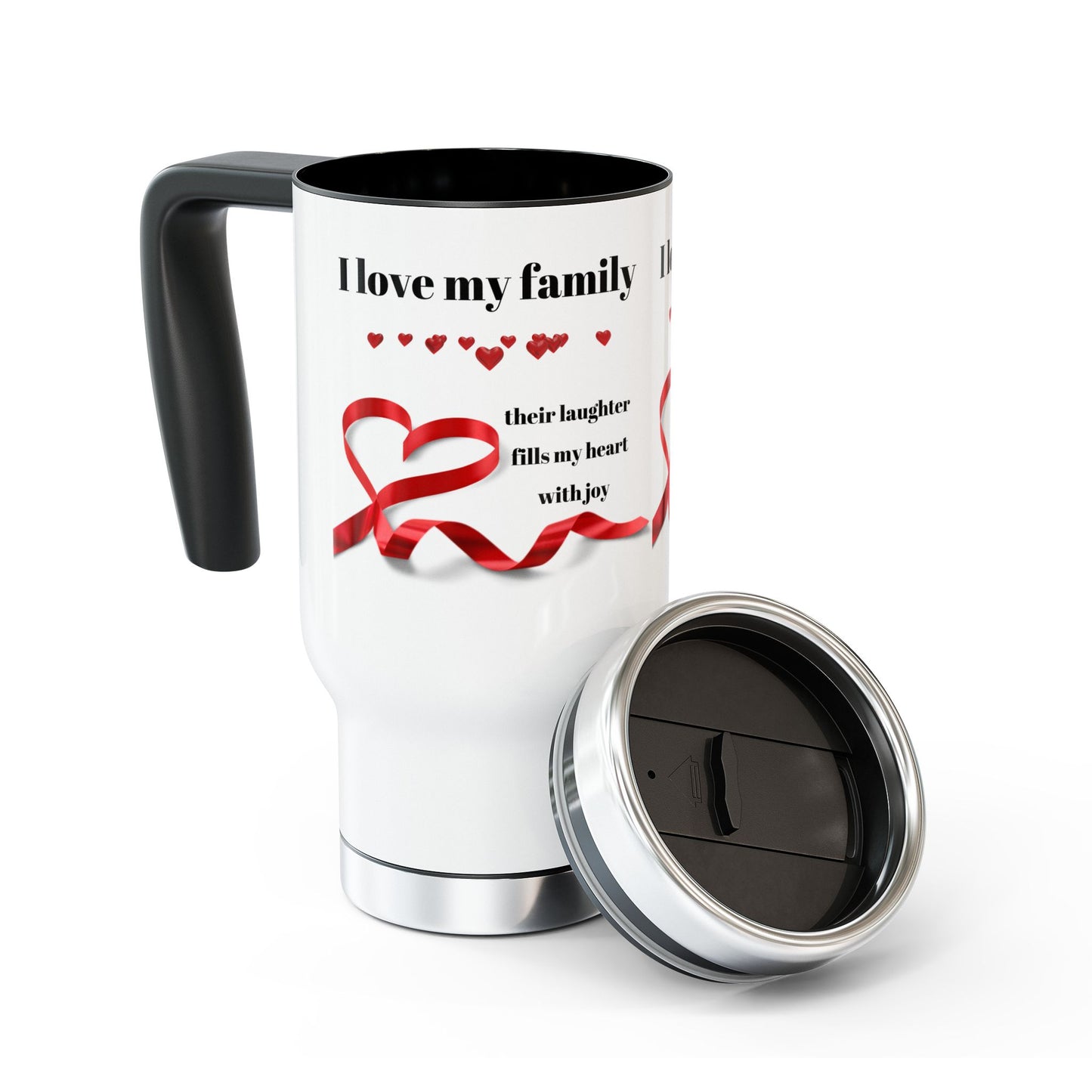 I Love My Family Stainless Steel Travel Mug - 14oz with Heartfelt Design