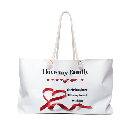 I Love My Family Weekender Bag - Heart Design for Family Gatherings & Travel