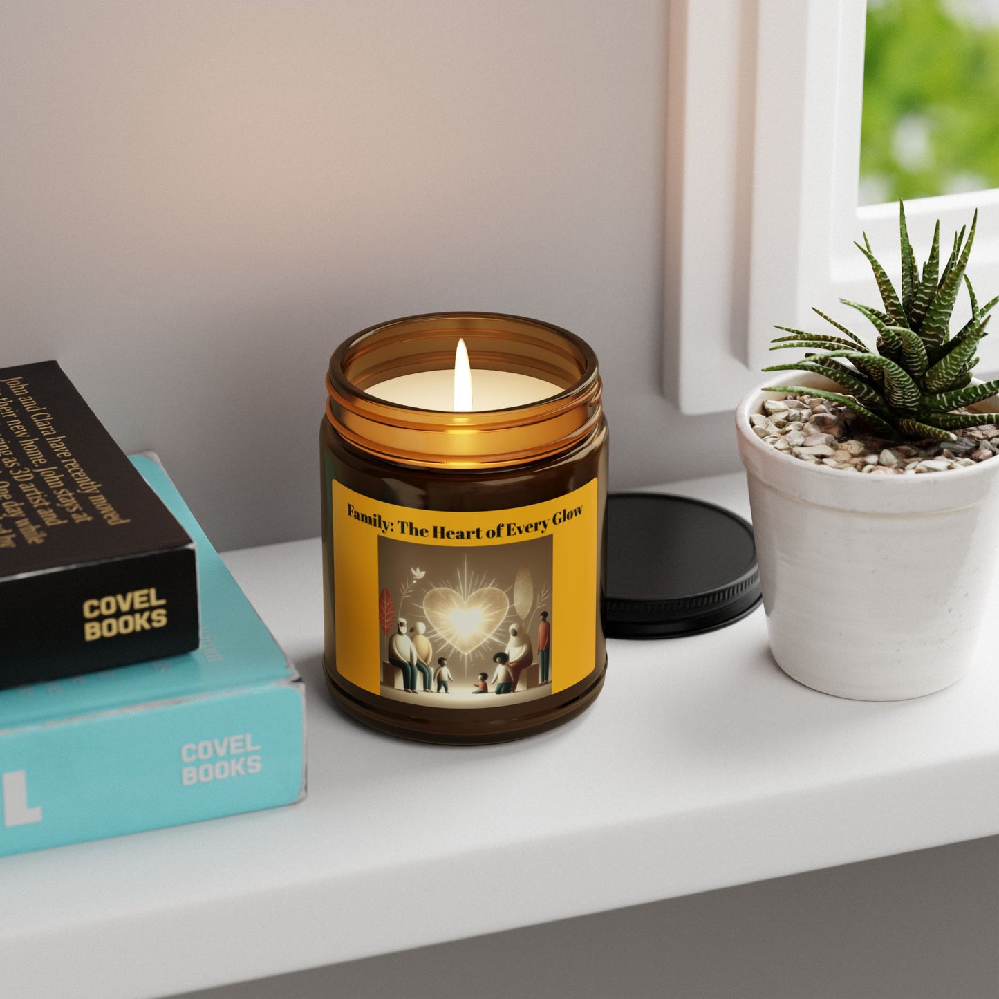 Bougie parfumée au soja Warmth of Home - Motif cœur, pot ambré multi-tailles