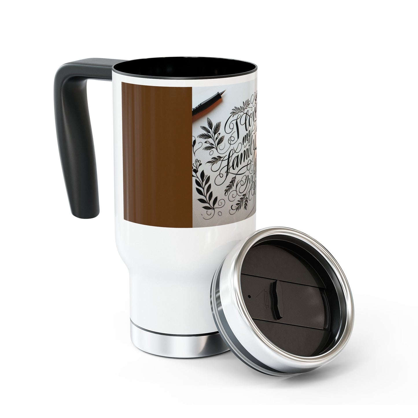 Coffee Travel Mug-14oz Stainless Steel with handle-Perfect gift for family "I love my family"