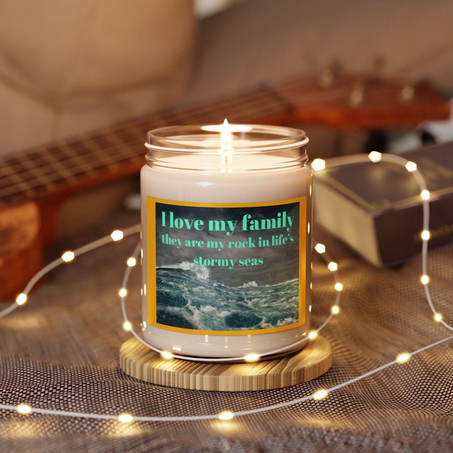 Bougie parfumée au soja - « J'aime ma famille, ils sont mon roc » - Bougie artisanale Ocean Wave 9oz