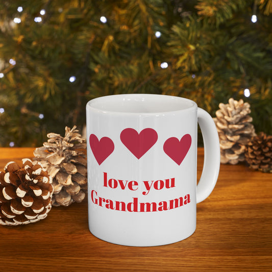 Tasse en céramique Love You Grandmama - Motif cœur | Cadeau idéal pour grand-mère