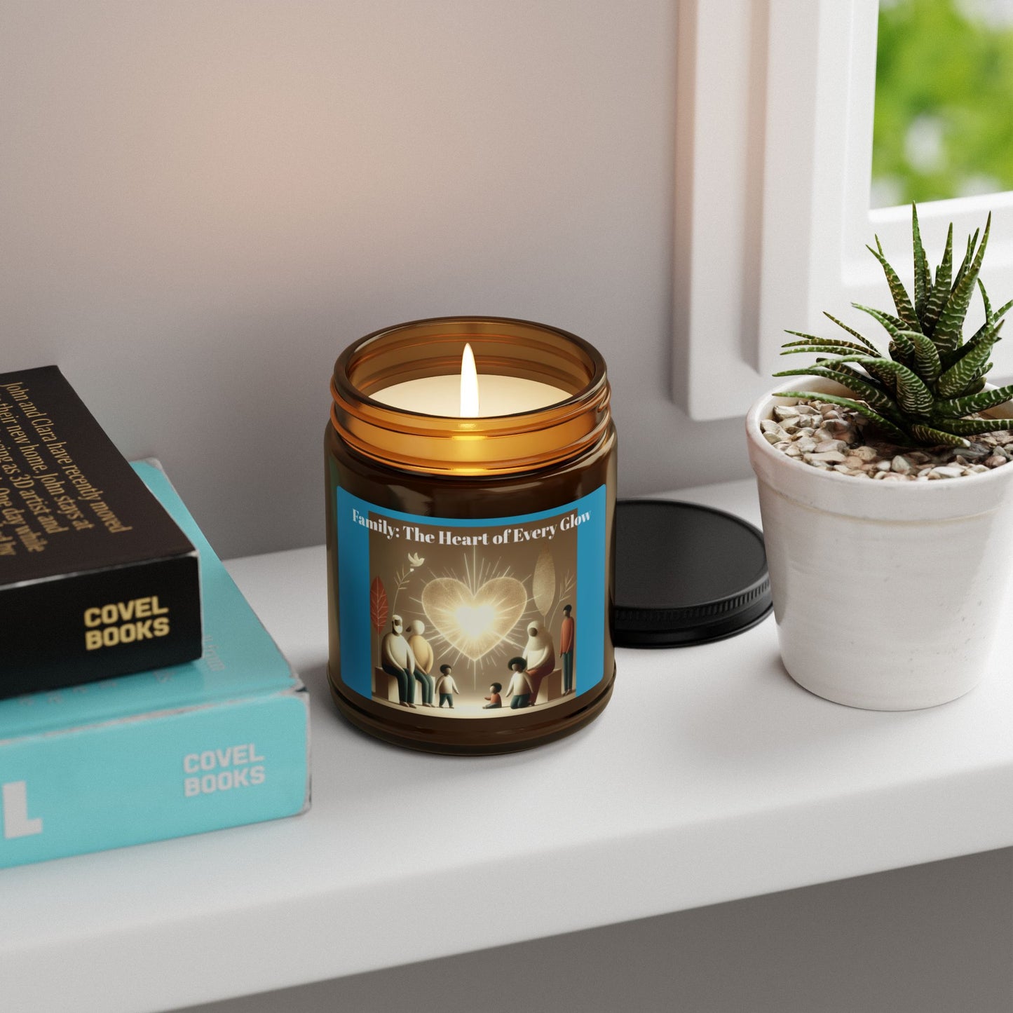 Bougie parfumée au soja Warmth of Home - Motif cœur, pot ambré multi-tailles