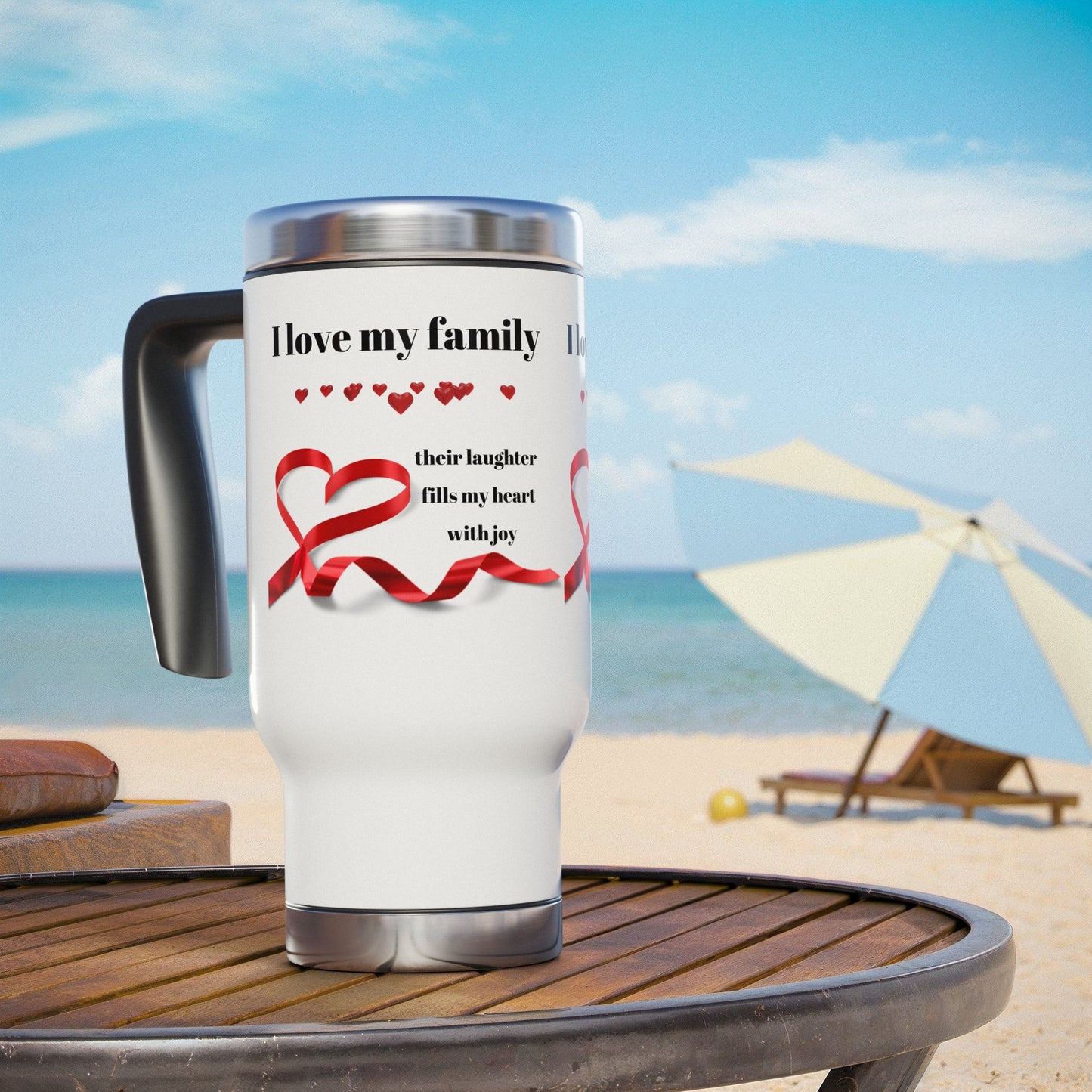 I Love My Family Stainless Steel Travel Mug - 14oz with Heartfelt Design