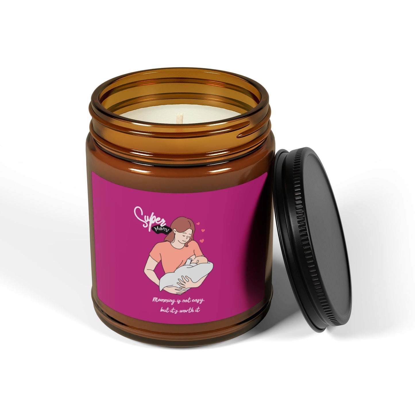 Soy Candle - Uplifting Aromatherapy with Whimsical "Super Mom! Momming is not easy but it's worth it"