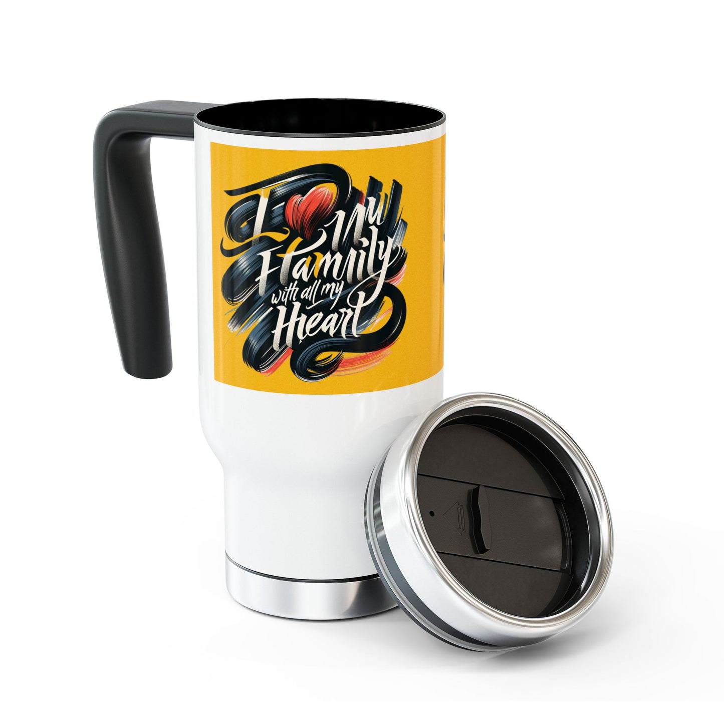 Coffee Travel Mug - 14oz Stainless Steel with Handle -"I love my family with all my heart"