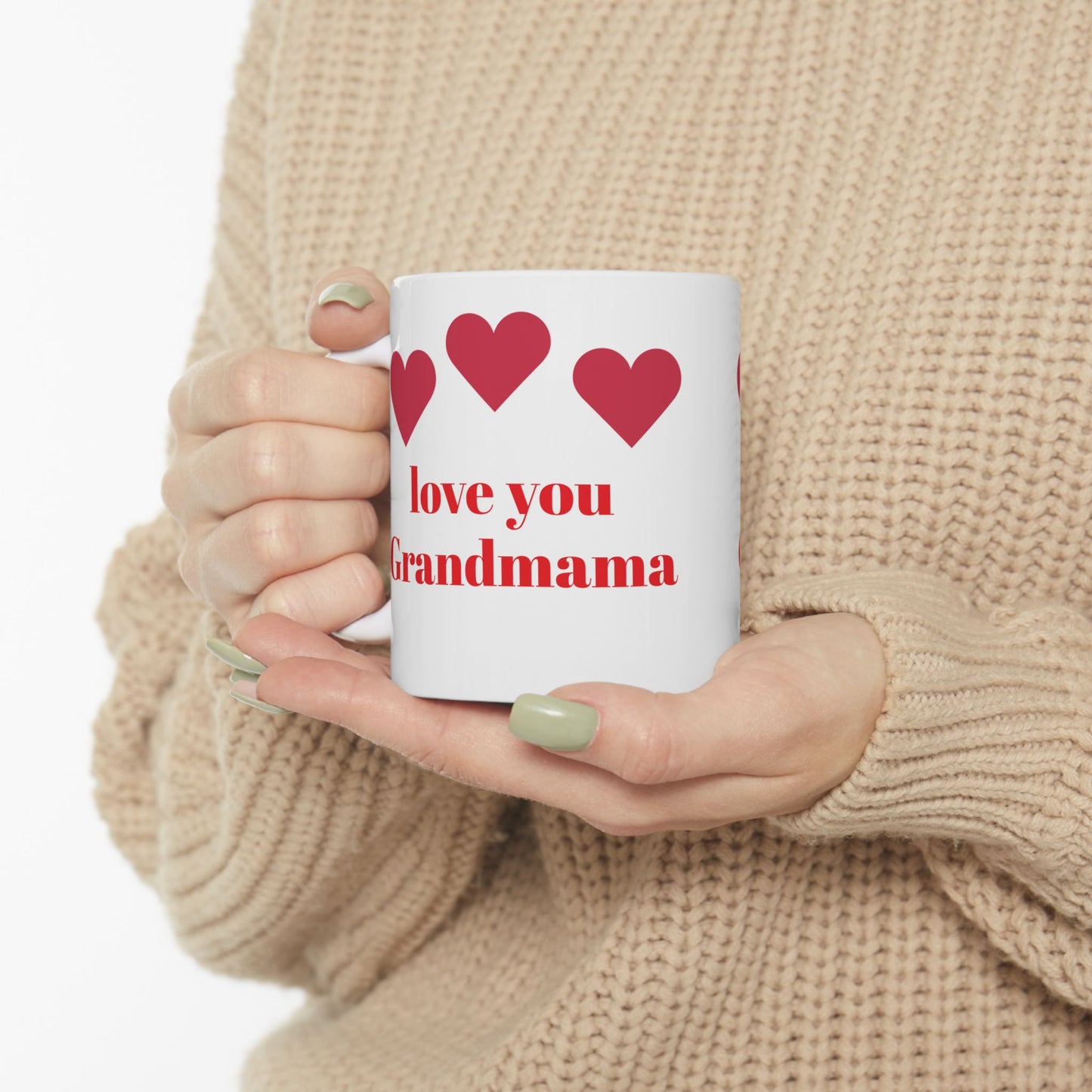 Tasse en céramique Love You Grandmama - Motif cœur | Cadeau idéal pour grand-mère