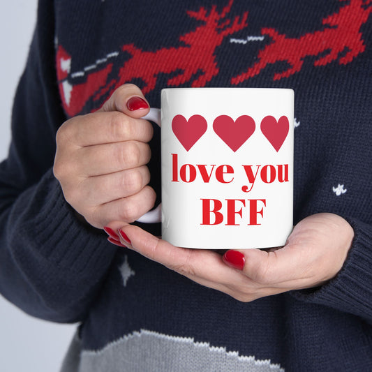 Love You BFF Ceramic Mug - Heart Design | Friendship Gift for Best Friends