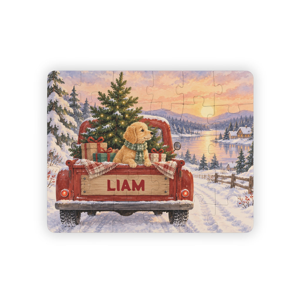 Golden Retriever Christmas Truck Puzzle